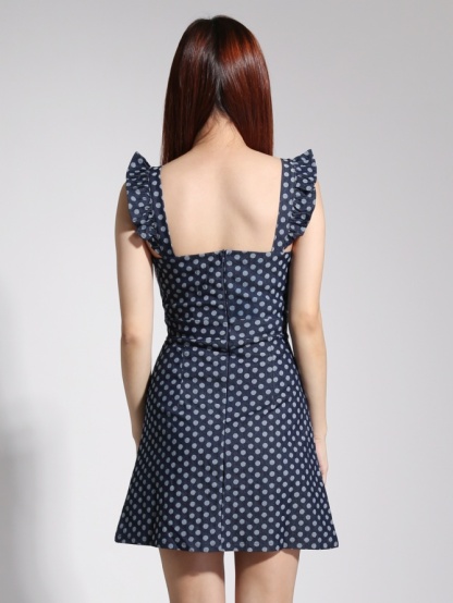 Polka Dot Sleeveless With Front Drawstring Front Hole Jumpsuit 22251