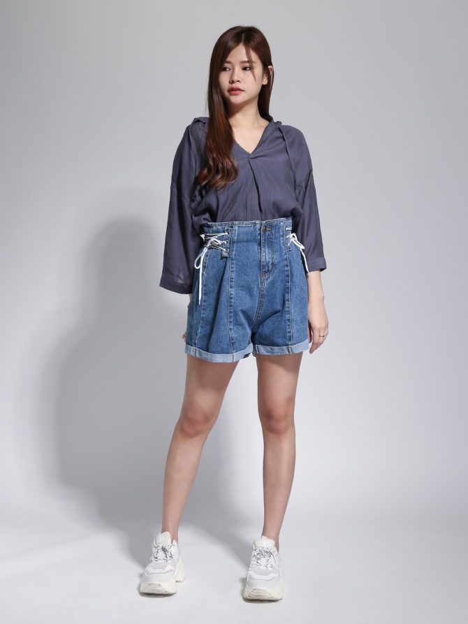 Denim Side Tie Up String Short Pants 22928