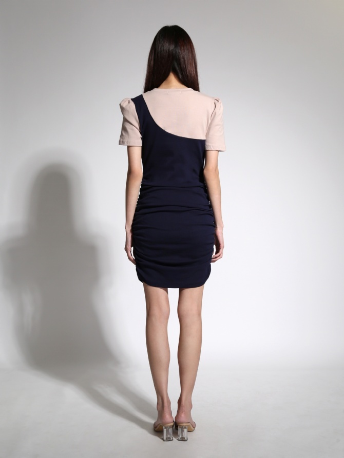 Fake Two Piece With Side Drawstring Dress 21648