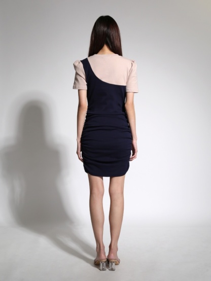 Fake Two Piece With Side Drawstring Dress 21648