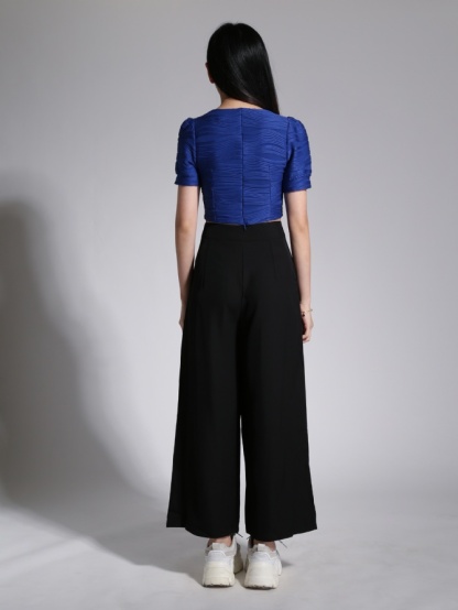 Twist Short Sleeve Top With Wide Leg Long Pants Set 23741