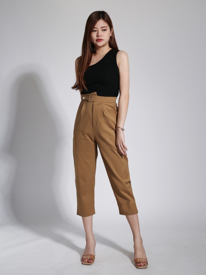 High Waist Side Pocket Long Pants 23842