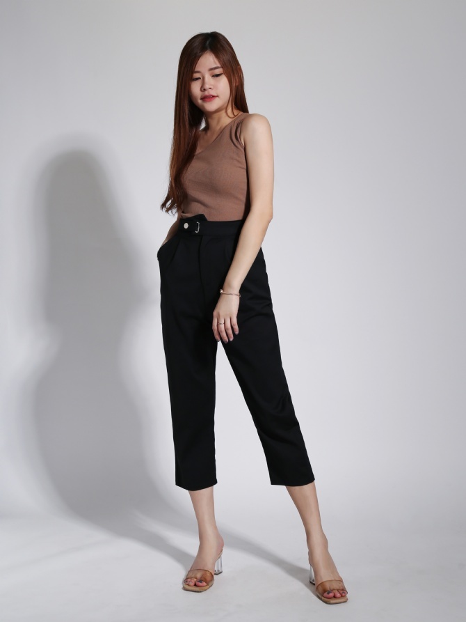 High Waist Side Pocket Long Pants 23842