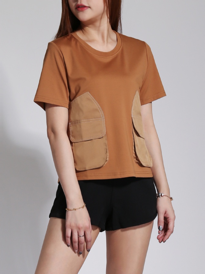 Front Pocket Short Sleeve Top 23852