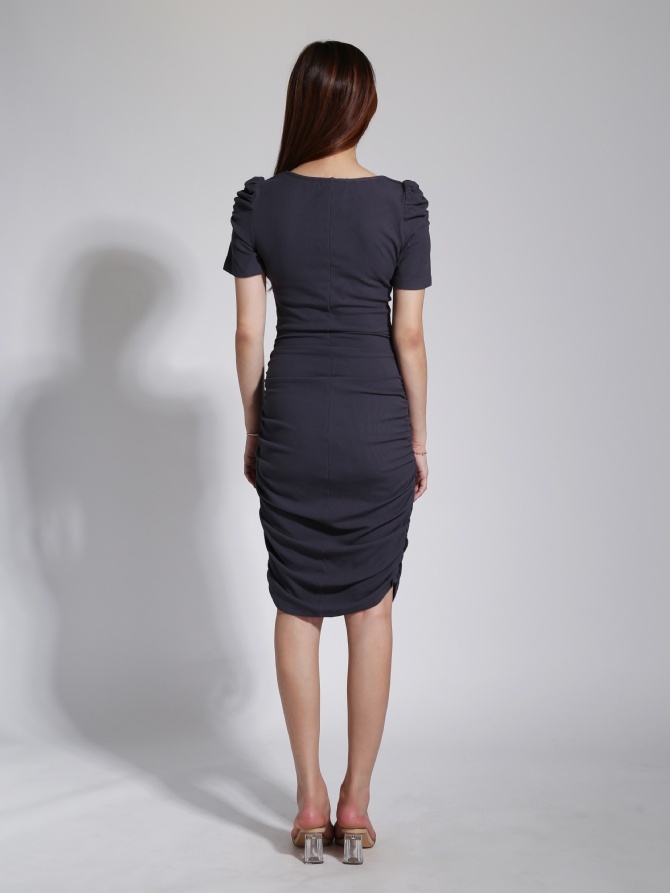 Short Sleeve Sweetheart Neck Pleated Dress 23872