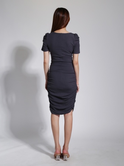 Short Sleeve Sweetheart Neck Pleated Dress 23872