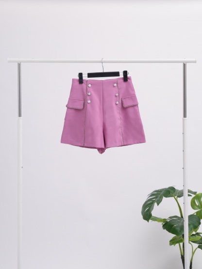 High Waist With Front Decorative Button Short Pants 17144