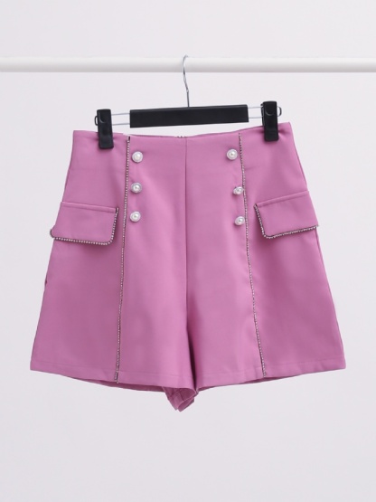 High Waist With Front Decorative Button Short Pants 17144