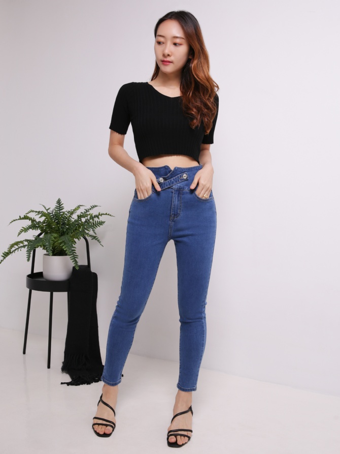 Denim With Front Button Long Pants 16451