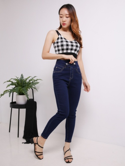 Denim With Front Button Long Pants 16451