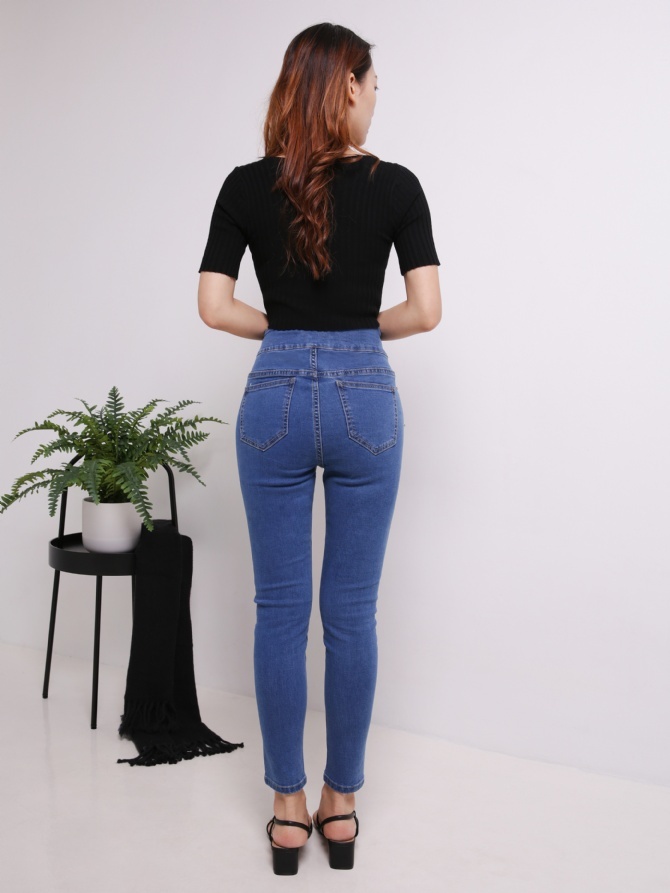 Denim With Front Button Long Pants 16451