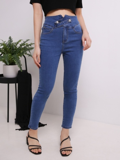 Denim With Front Button Long Pants 16451