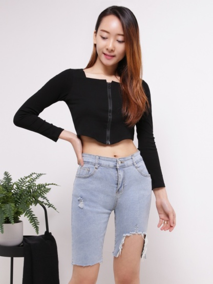 Denim Ripped Short Pants 16491