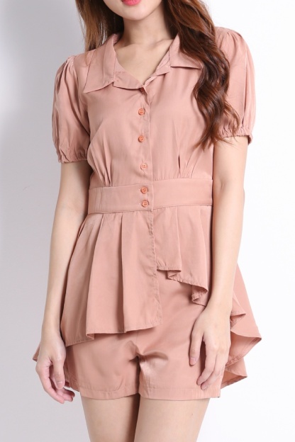 Front Button Top With Short Pants Set 9387