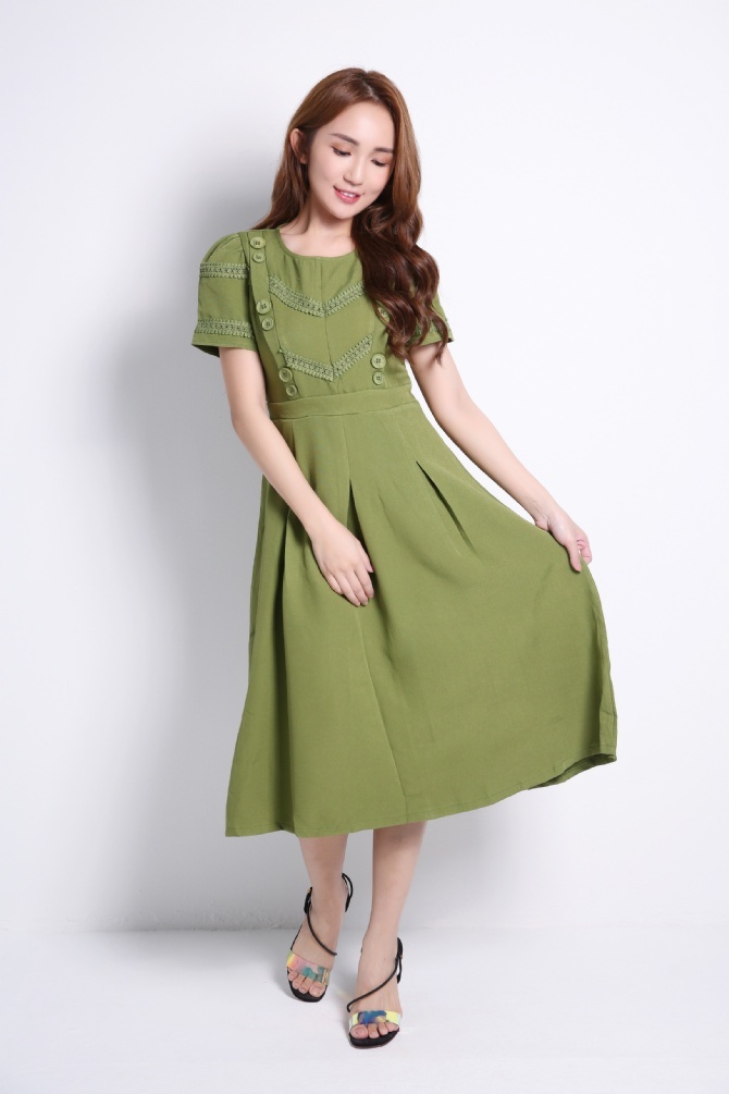 Decorative Button Dress 9153