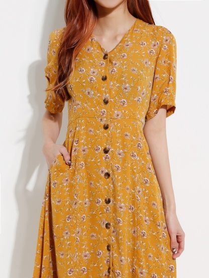 Front Button Floral Dress 12686