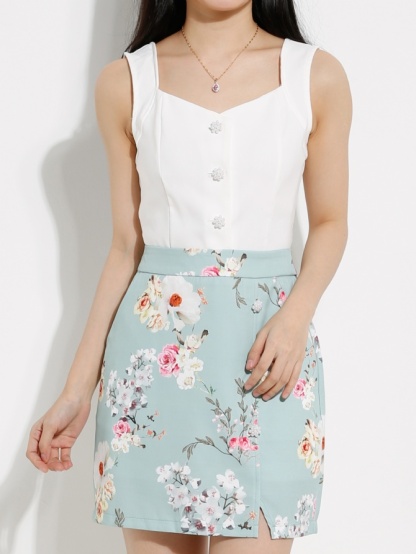 Strap Top With Flower Skirt Set 12811