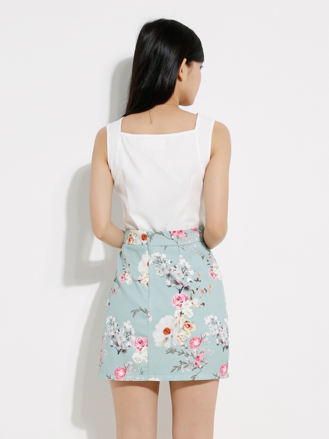 Strap Top With Flower Skirt Set 12811