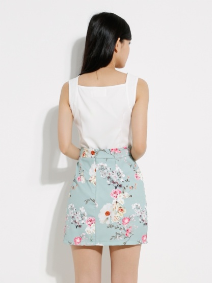 Strap Top With Flower Skirt Set 12811