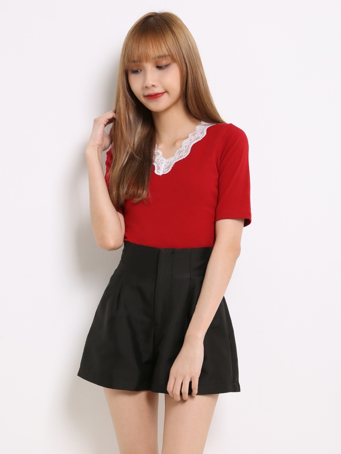 V Neck Lace Collar Top 13835