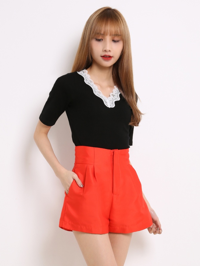 V Neck Lace Collar Top 13835