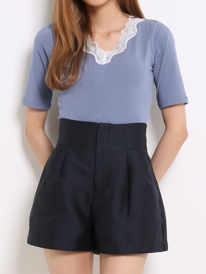 V Neck Lace Collar Top 13835