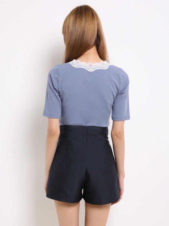 V Neck Lace Collar Top 13835