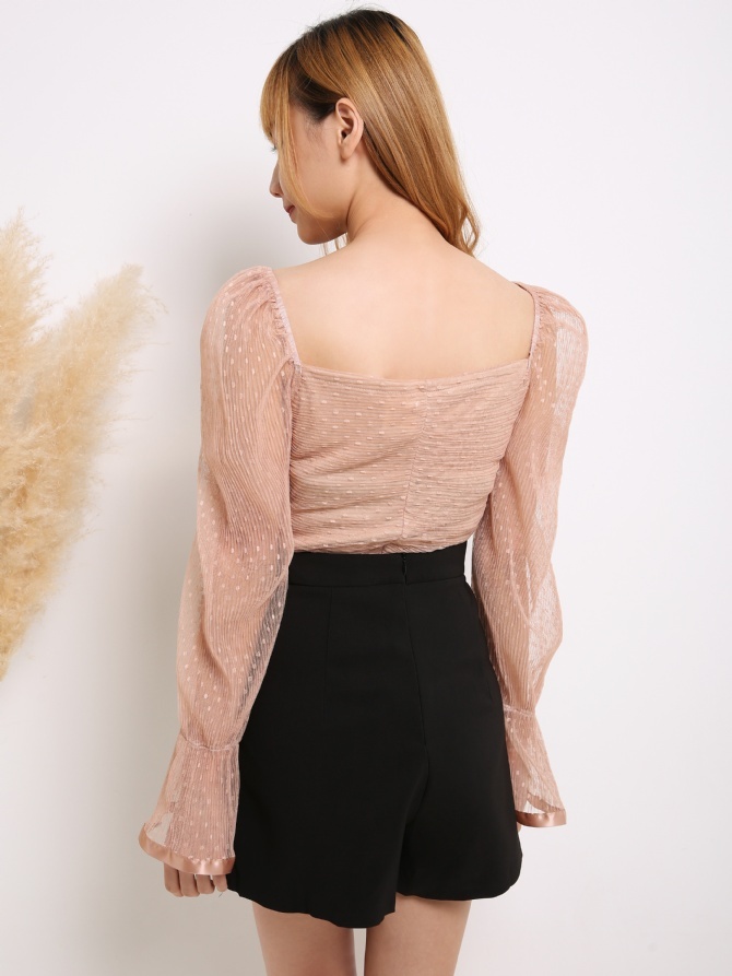 Net Polka Dot With Transparent Sleeve Top 14992