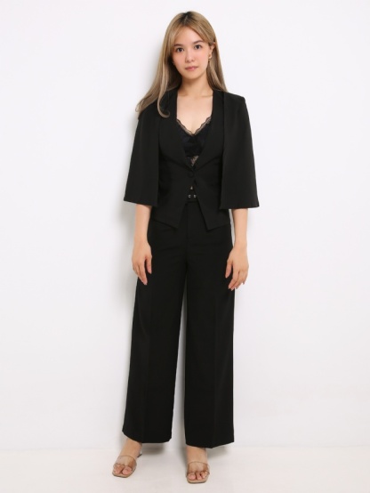 Wide Leg Slack Pants With Belt 14306