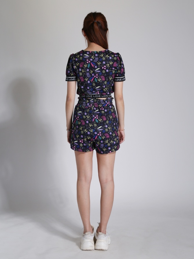 Short Sleeve Top With High Elastic Short Pant Set 24190