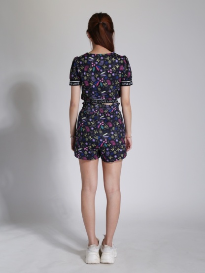 Short Sleeve Top With High Elastic Short Pant Set 24190