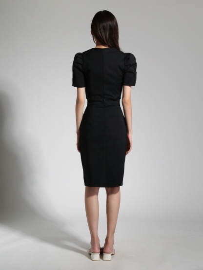 Puff Short Sleeve Top With Pocket Slit Skirt Set 23729