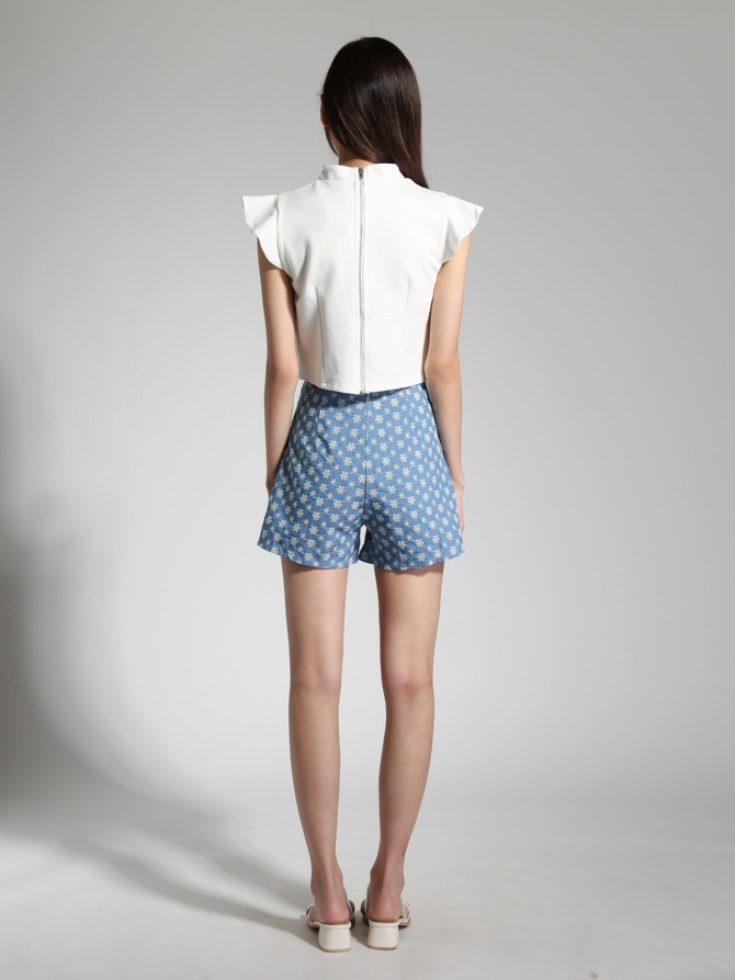 Sleeveless T Shirt Button Pocket Short Pants Set 23743