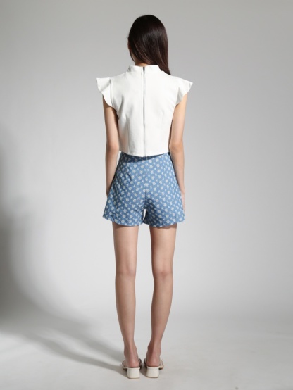 Sleeveless T Shirt Button Pocket Short Pants Set 23743