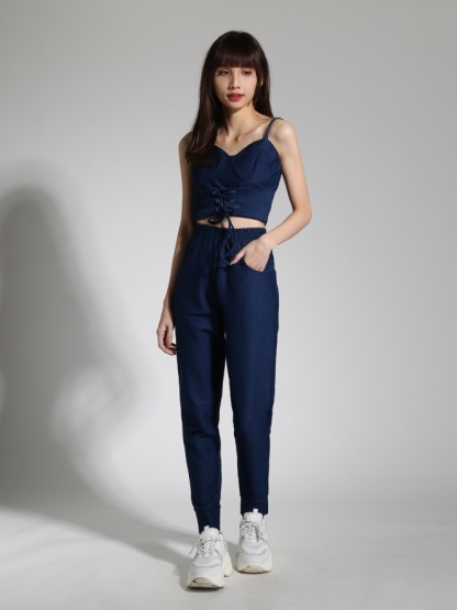 Adjustable Spaghetti Strap Top With Long Sweat Pants Set 23744