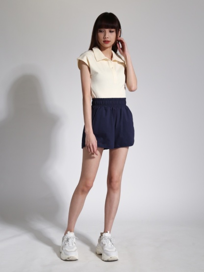 Sleeveless Collar Top With Waist Stretchable Short Pants Sets 24069