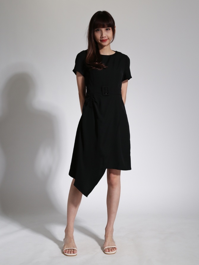 Irregular Long With Pleated And Decorative Belt Dress 24085