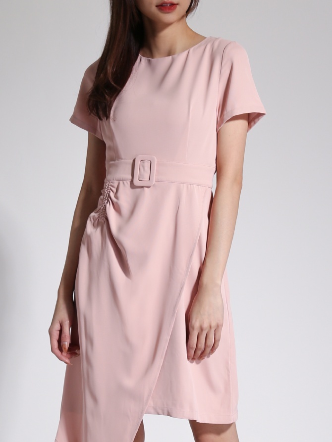 Irregular Long With Pleated And Decorative Belt Dress 24085