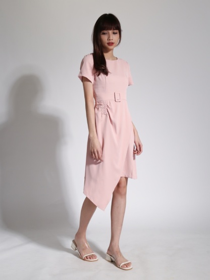 Irregular Long With Pleated And Decorative Belt Dress 24085