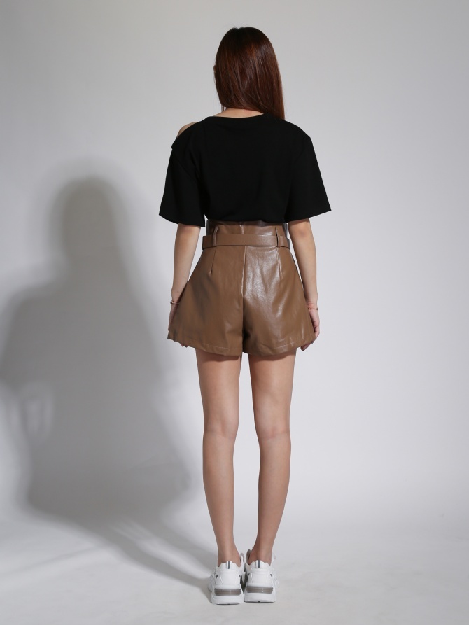 High Waist Side Pocket With Belt Short Pants 23869