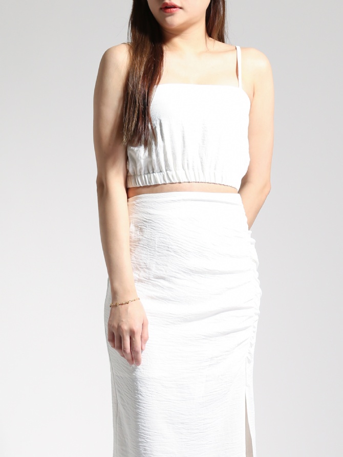 Elegant With Strap Crop Top With Side Pleated Split Skirt Set 22938