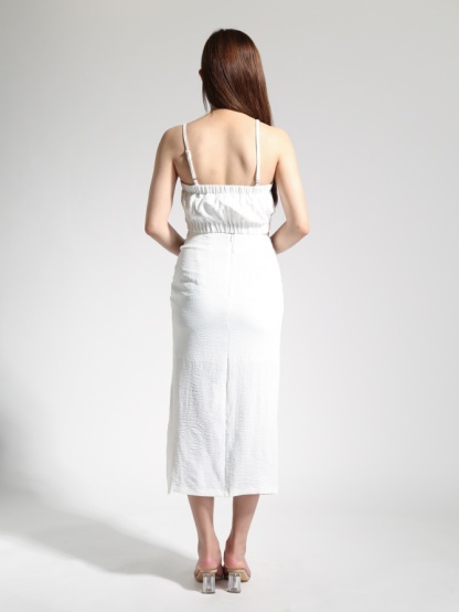 Elegant With Strap Crop Top With Side Pleated Split Skirt Set 22938