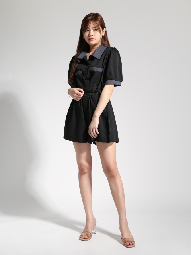 Casual Formal Collar Front Button Top With Short Pants Set 23020