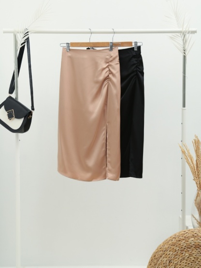 High Waist Formal Side Pleated With Split Skirt 23057