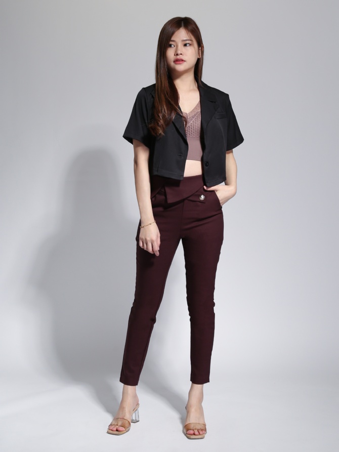 High Waist Decorative Belt Side Pocket Long Pants 23048