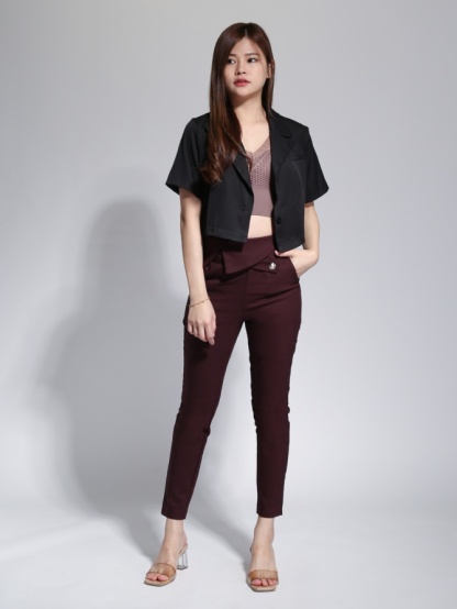 High Waist Decorative Belt Side Pocket Long Pants 23048