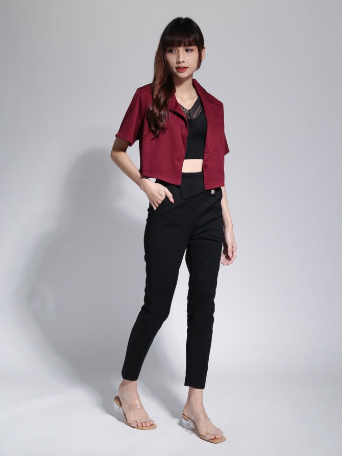High Waist Decorative Belt Side Pocket Long Pants 23048