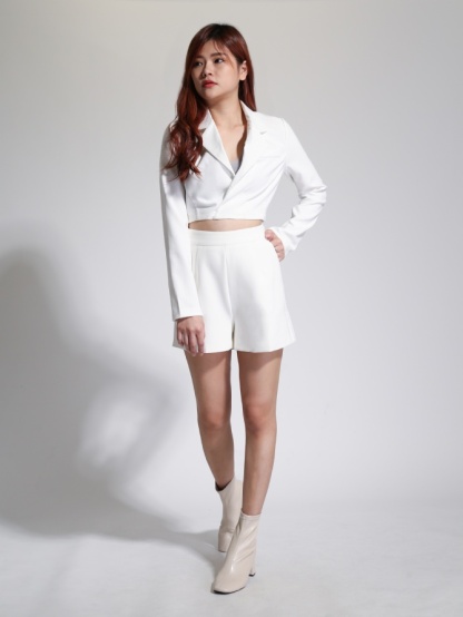 Ollar With Waist Strap Long Sleeve Blazer 22440