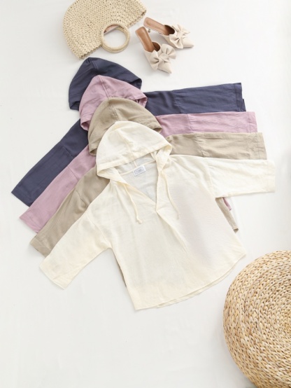 V Neck With Cap Long Sleeve Top 23023