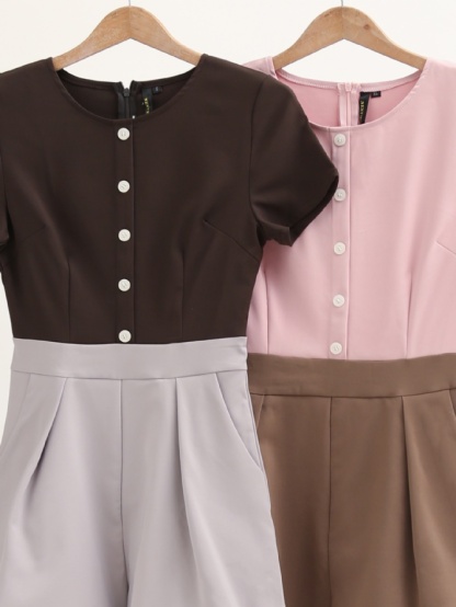 Two Tone Colour With Front Breasted Button Jumpsuit 14941